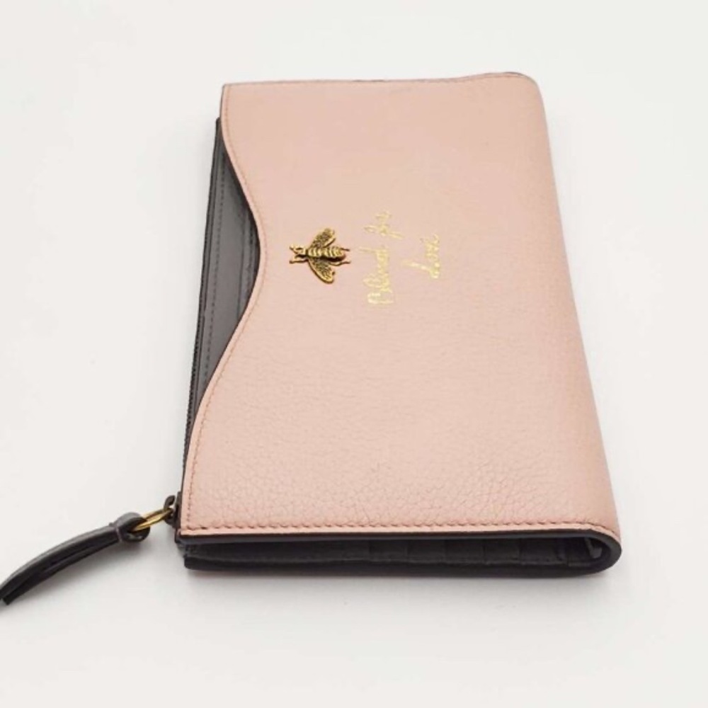 Authentic Gucci Bee Logo Pink Leather Zip Wallet Clutch|Luxury Designer Wristlet - Picture 5 of 15